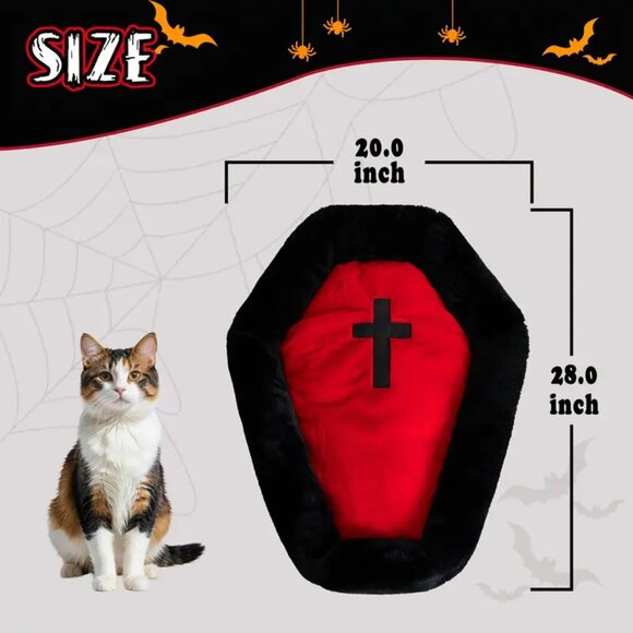 {NEW} Gothic Cat Bed (Fits Up To 25 Lbs) Washable Coffin Cat Bed Fluffy - Picture 3 of 6